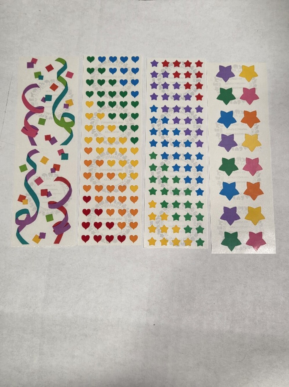Mrs. Grossman's Vintage 80s Rainbow Confetti Hearts Stars 4 Sticker Strips
